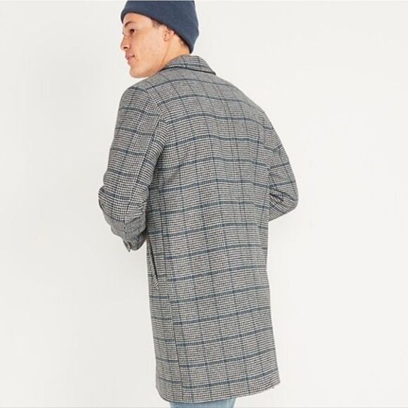 Old Navy Men's Wool Blend Oversized Topcoat Long Length Grey Plaid Old Money - Picture 3 of 16